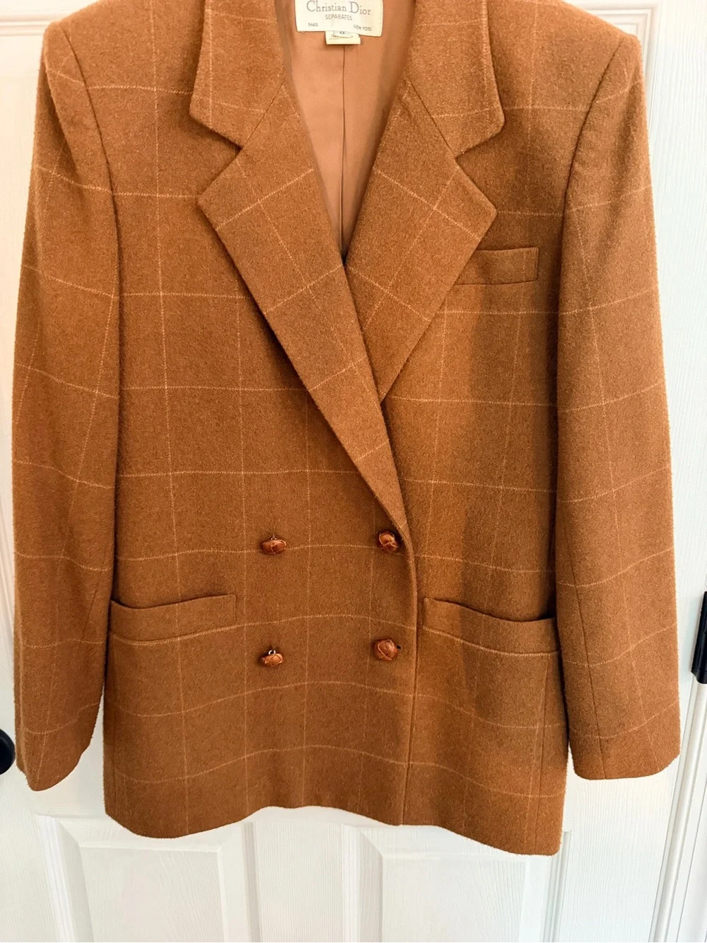 Christian Dior Vintage Double Breasted Women’s Camel Wool Jacket Blazer Size 8